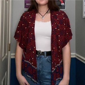 Red Blue and Cream Shrug Top